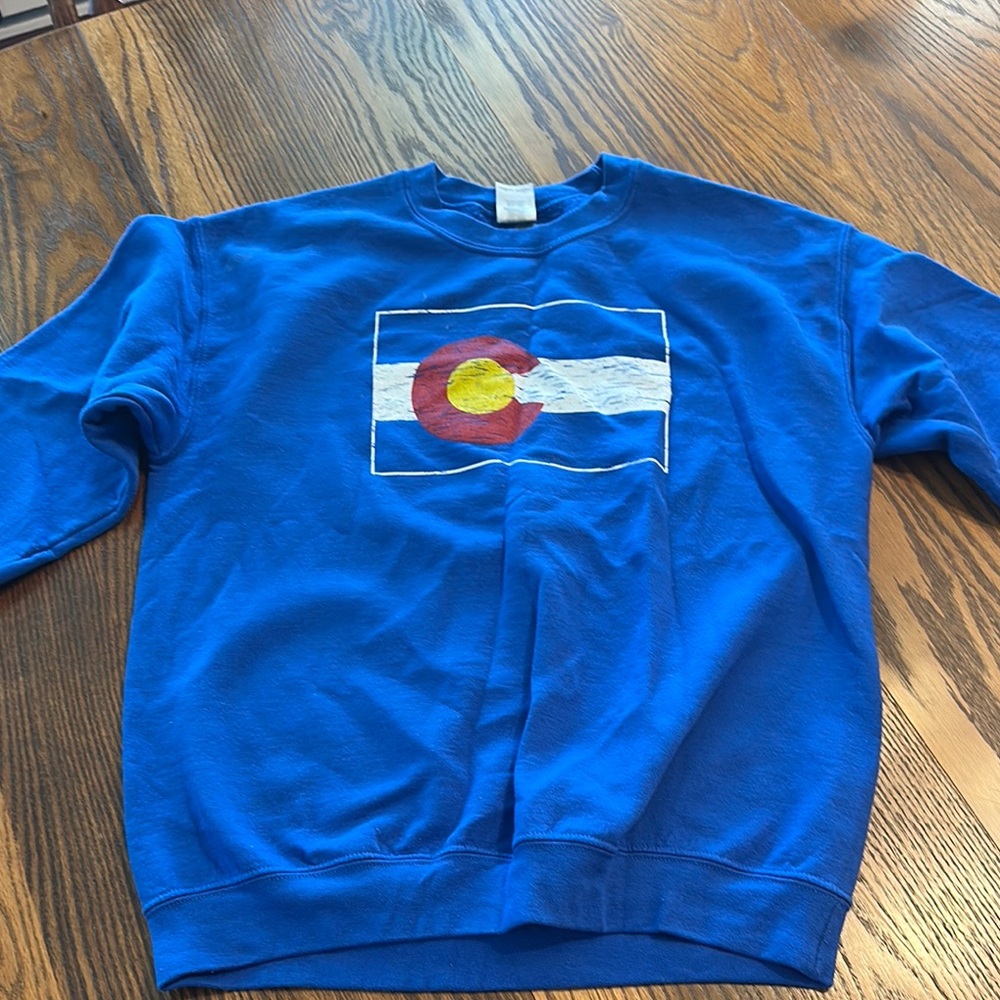 Royal Blue Crewneck Sweater with Colorado Flag Design